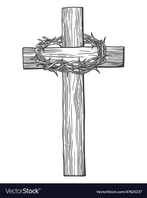 Crown Of Thorns Wooden Cross Easter Symbol Vector Image