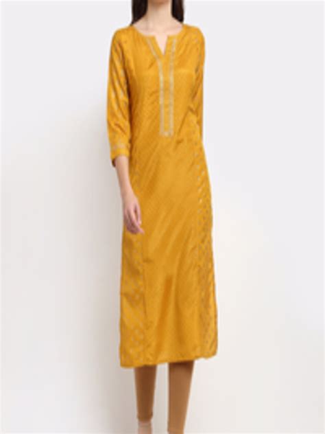 Buy Lovely Lady Women Mustard Yellow And Gold Toned Ethnic Motifs Foil Printed Kurta Kurtas For