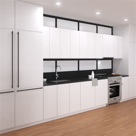 White Cabinets With Frosted Glass Contemporary Kitchen Design Big 3D ...