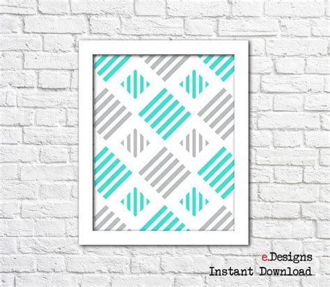 Printable Geometric Wall Art Turquoise and Grey Wall by eDesignss