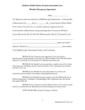 Fillable Online Hillcrestcommunity Member Occupancy Agreement