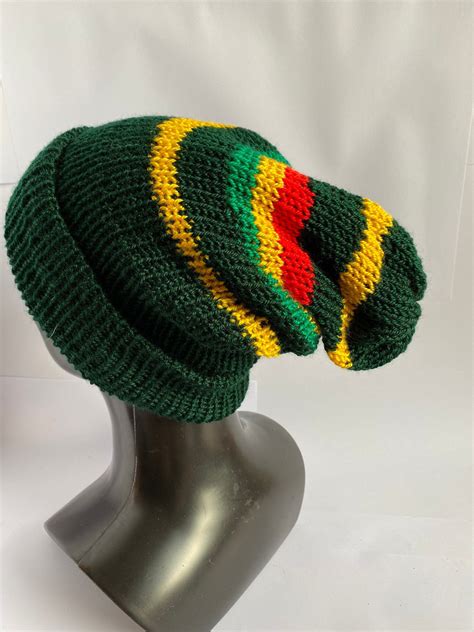 Striped Rasta Double Layered Hat Dreadlock Beanie Mens Etsy Unisex