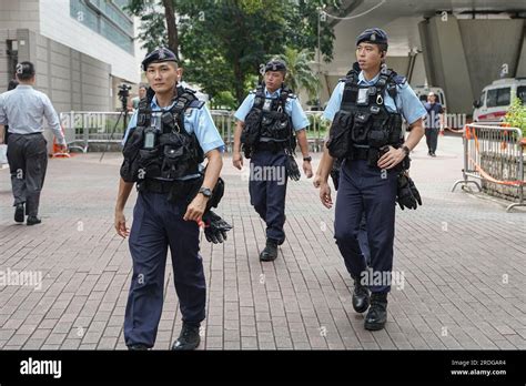 Hong Kong China 21st July 2023 Police Officers Patrolling Outside