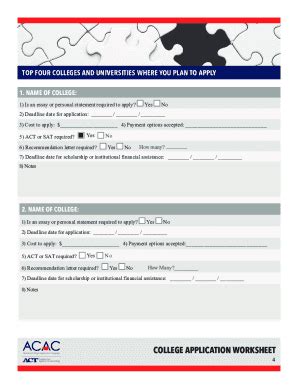 Fillable Online College Application WorksheetFree Spreadsheet