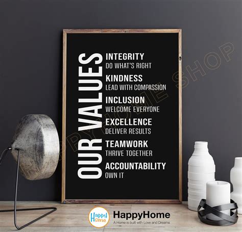 Our Values Wall Art Business Core Values Office Decor Etsy