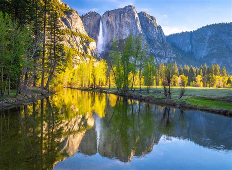 Yosemite Falls Dawn Reflections Swinging Bridge Yosemite National Park