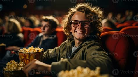 Man eating popcorn in a movie theater, sitting and eating popcorn ...