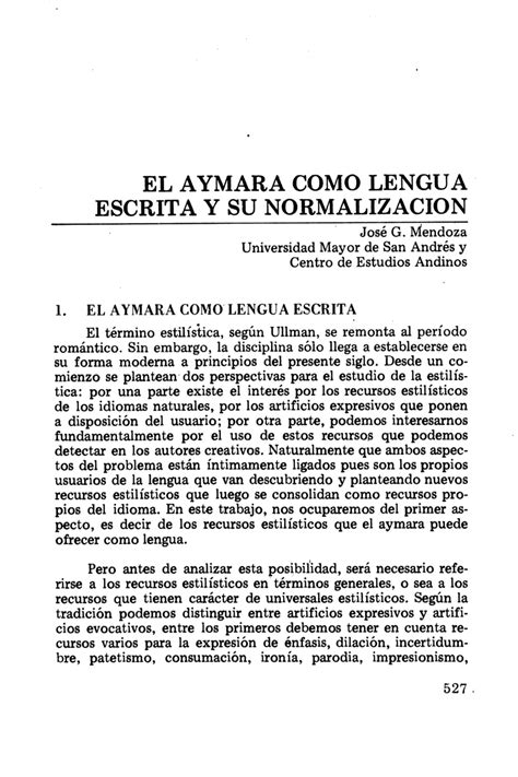 Pdf El Aymara Como Lengua Escrita Y Su Normalizaci N