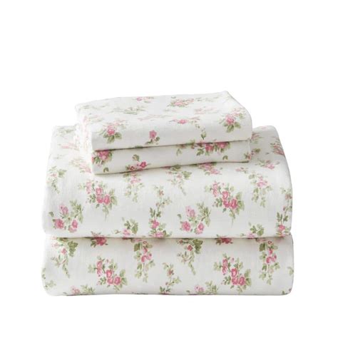 Laura Ashley Audrey 4 Piece Pink Floral Flannel Full Sheet Set 201591