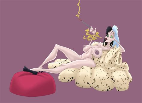 Rule 34 101 Dalmatians 1girls Areolae Big Breasts Breasts Busty Cruella De Vil Disney Disney