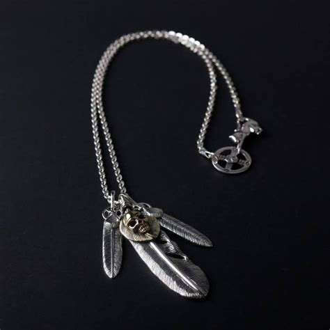 Sterling Silver Feather And Gold Skull Necklace Vvv Jewelry