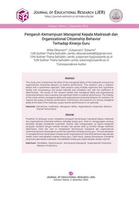 PDF Pengaruh Kemampuan Manajerial Kepala Madrasah Dan Organizational