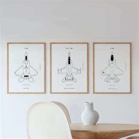 Set of 3 Fighter Jet Poster, Fighter Jet Blueprint Wall Art, DIGITAL ...