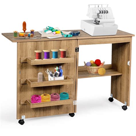 Buy Costway Folding Sewing Table In Rolling Craft Table With