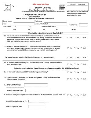 Fillable Online Cogcc State Co Compliance Checklist Form 36 State Of