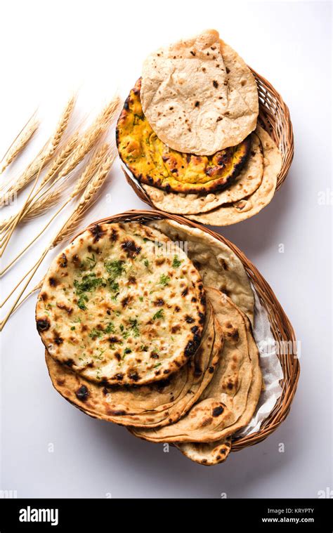 Assorted Indian Bread Basket Includes Chapati Tandoori Roti Or Naan