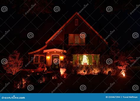 Halloween Night Lights Decorating House Stock Photo - Image of architecture, decorating: 233467394