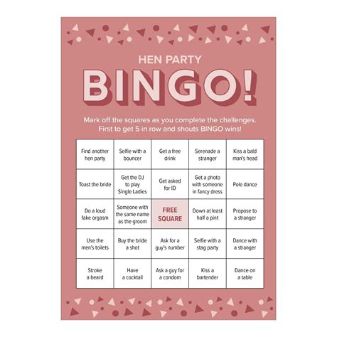 Hen Party Bingo Hen Party Games Quiz Hen Do Bridal Party Accessory