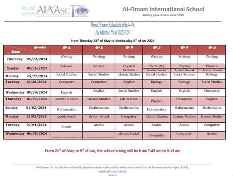 Term 3 Final Exams Schedules