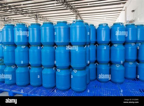 Blue Plastic barrels contain Stock Photo - Alamy