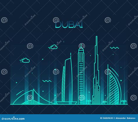 Dubai UAE City Skyline Vector Silhouette CartoonDealer 127505976