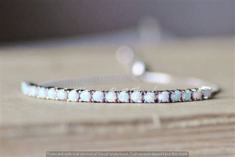 Sterling Silver White Opal Braceletopal Tennis Braceletlab Etsy