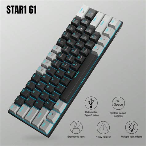 MageGee Star61 60 Mechanical Gaming Keyboard 61 Keys Wired Sea Blue