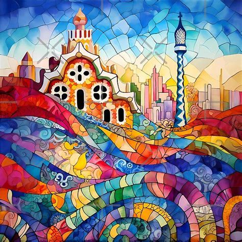 Barcelona Gaudi Park Guell Trencadis Mosaic Art By Loliogifts