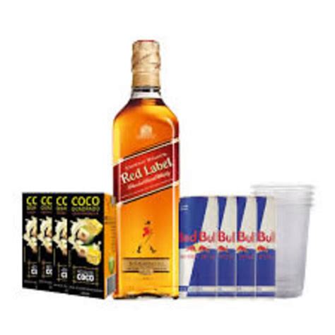 Combo Whisky Red Label 1l 4 Red Bull 4 Águas De Coco Submarino