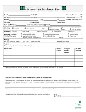 Fillable Online Gunnison Colostate H Volunteer Enrollment Form