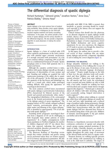 2014 - The Differential Diagnosis of Spastic Diplegia | Neurology ...