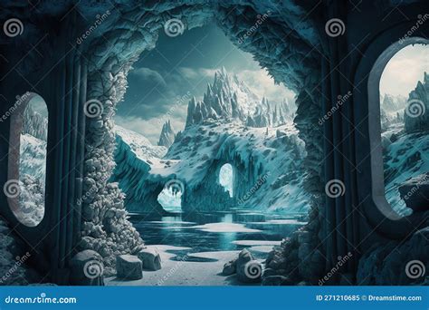 Glacial Ice Grotto From Fantasy Illustration Showing The Interior Of