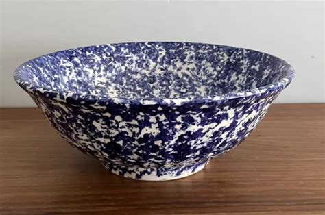 Vintage Isg Made Italy Blue Spongeware Cm Ceramic Salad Fruit Serving