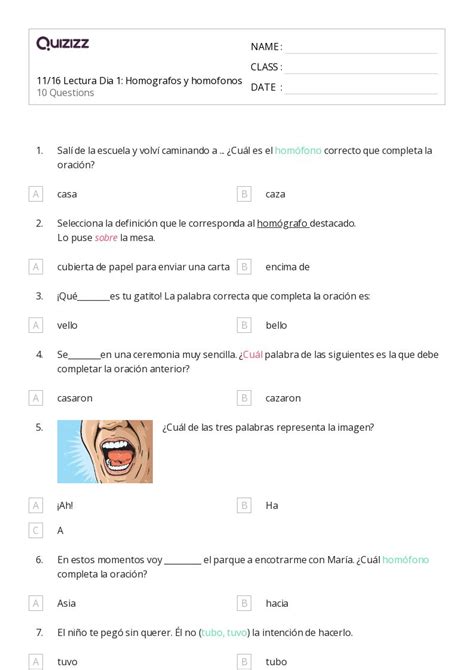 Hom Fonos Y Hom Grafos Hojas De Trabajo Para Grado En Quizizz