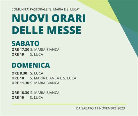 Nuovi Orari Messe Da Sabato 11 Novembre 2023 Santa Maria Bianca