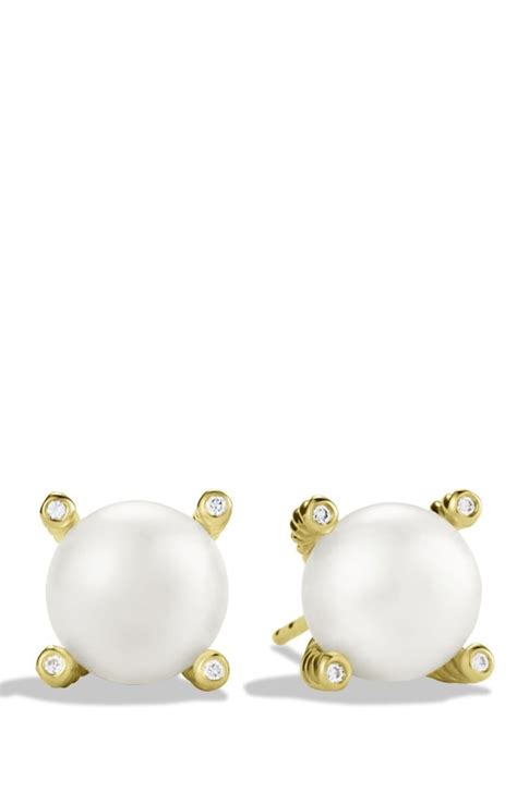 David Yurman Pearl Earrings With Diamonds In Gold Meghan Markle