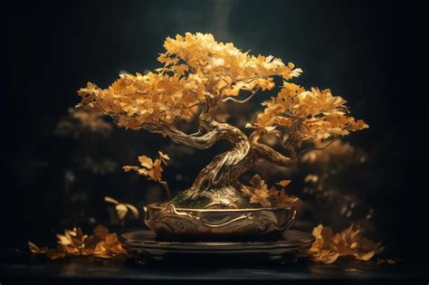 Premium AI Image A Gold Bonsai Tree With Gold Leaves And The Words