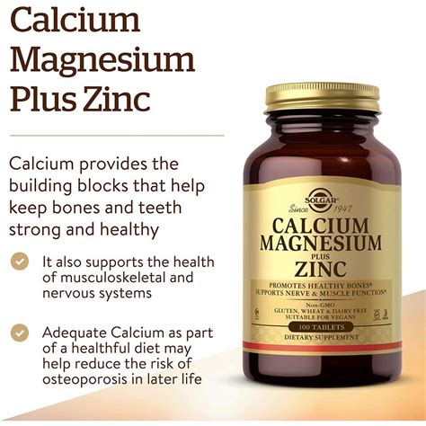 Solgar Calcium Magnesium Plus Zinc Vegan 100 Tablets Healthland Co