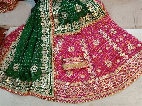 Bandhani Silk Ghatchola Rajasthani Latest Jaipuri Lehenga Chunni Set