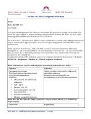 NUR 521 Module 10 Clinical Judgment Docx MOUNT CARMEL COLLEGE OF