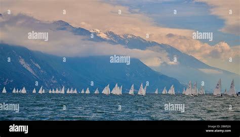 Riva Del Gardalago Di Garda Italy 15 May 2019 Sailing Boats On