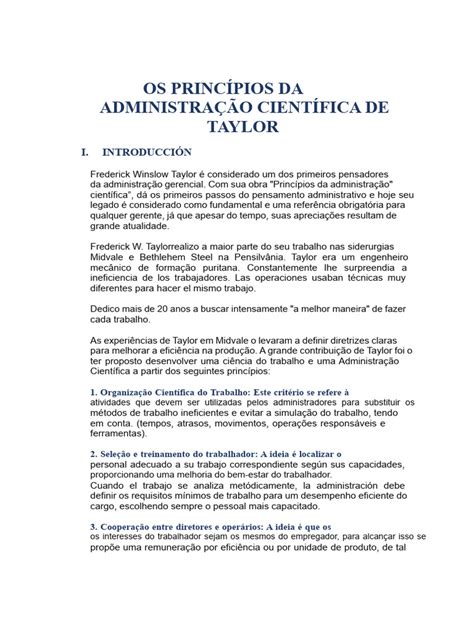 Quais São Os Princípios Da Administração Científica De Taylor - Princípios da Administração Científica de Taylor | PDF | Produção e ...