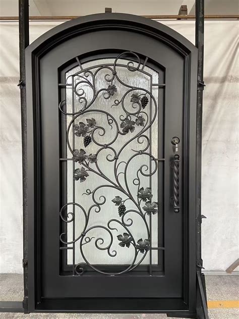 Iwd Luxury Wrought Iron Single Front Door Clid 021 Arched Top With Vine Scrollwork