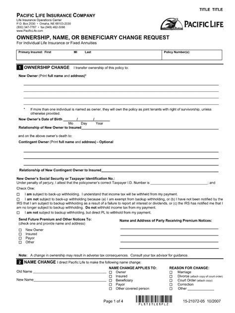 Pacific Beneficiary Change Fill Online Printable Fillable Blank