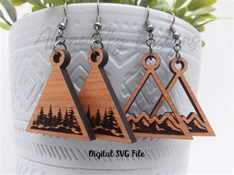 Mountain Earrings Svg Mountain Earring Svg For Glowforge Etsy