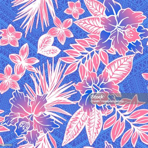 Vector Navajo Pattern With Stamped Flowers Classic Aloha Tiki Pattern Hawaiian Shirt Design