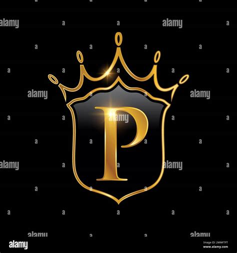 Initial P Monogram Alphabet With A Crown And Shield Royal King Queen