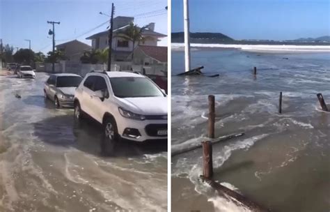 V Deos Sob Influ Ncia De Ciclone Mar Agitado Invade Ruas E Assusta