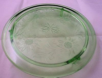 Jeannette Sunflower Green Depression Glass Cake Plate Antique Price