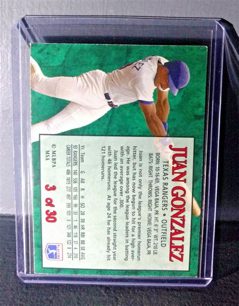 1994 Juan Gonzalez Post Collection 3 Baseball Card Texas Rangers EBay